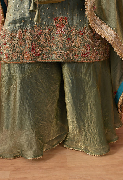 Green Sharara Set with Zardozi & Pearl Detailing