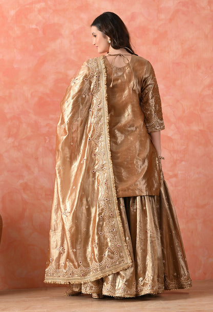 Golden Gharara Set with Zardozi & Kundan Embroidery