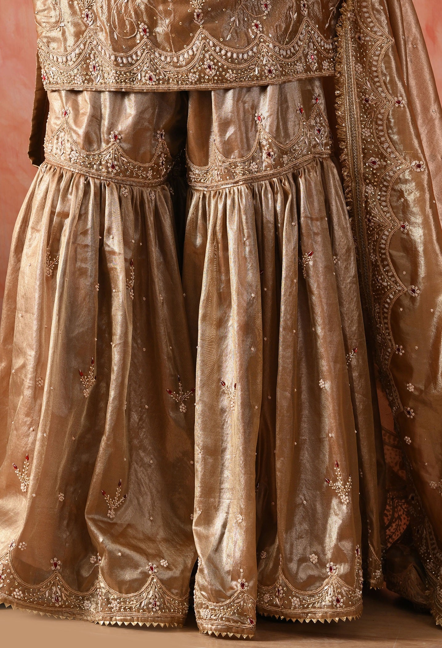 Golden Gharara Set with Zardozi & Kundan Embroidery