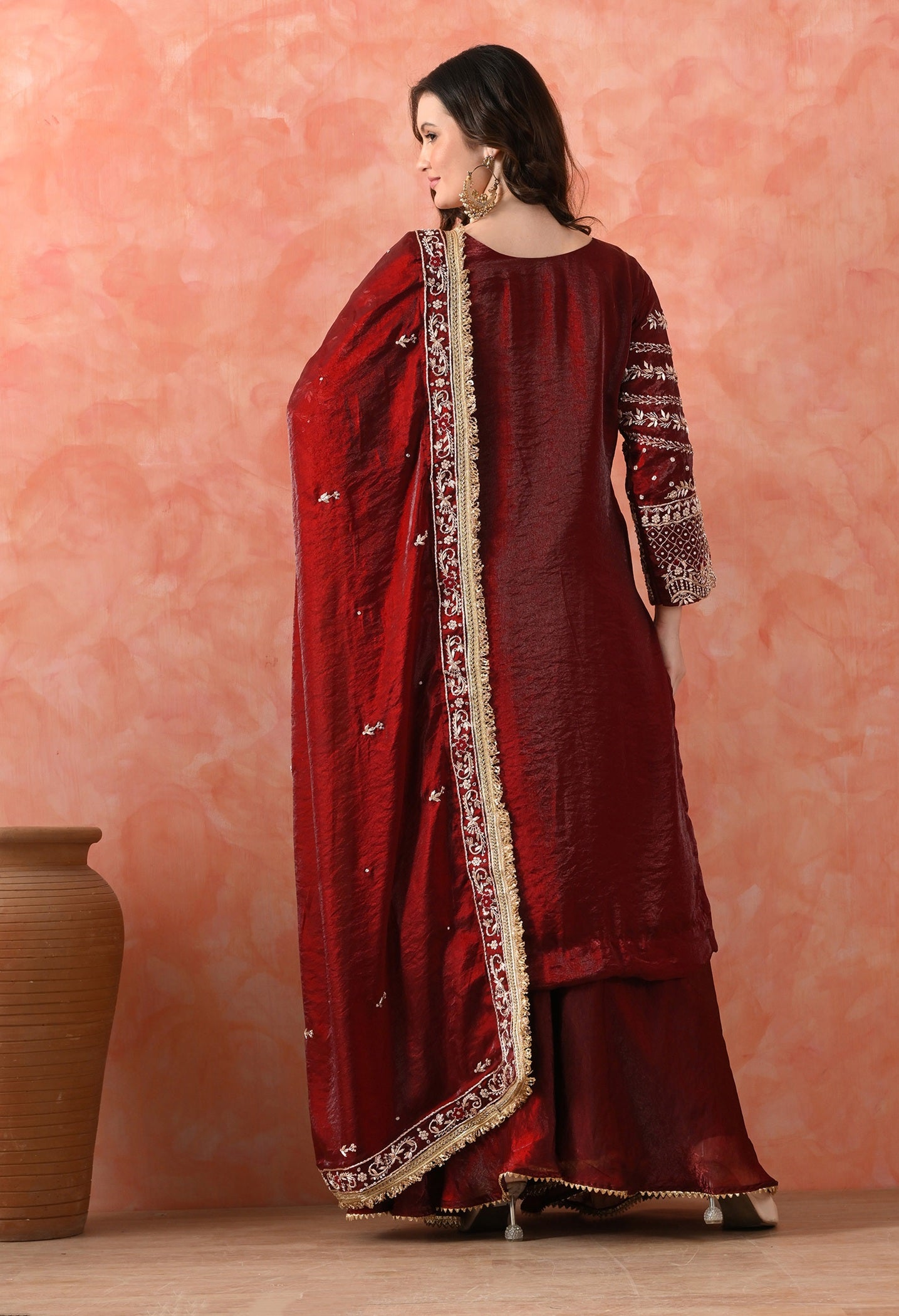 Maroon Sharara Set with Zardozi & Dabka Work