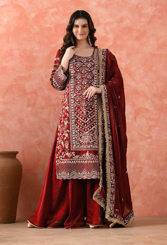 Maroon Sharara Set with Zardozi & Dabka Work