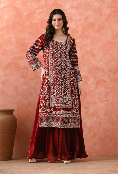 Maroon Sharara Set with Zardozi & Dabka Work