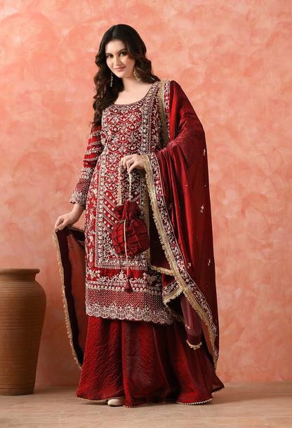 Maroon Sharara Set with Zardozi & Dabka Work