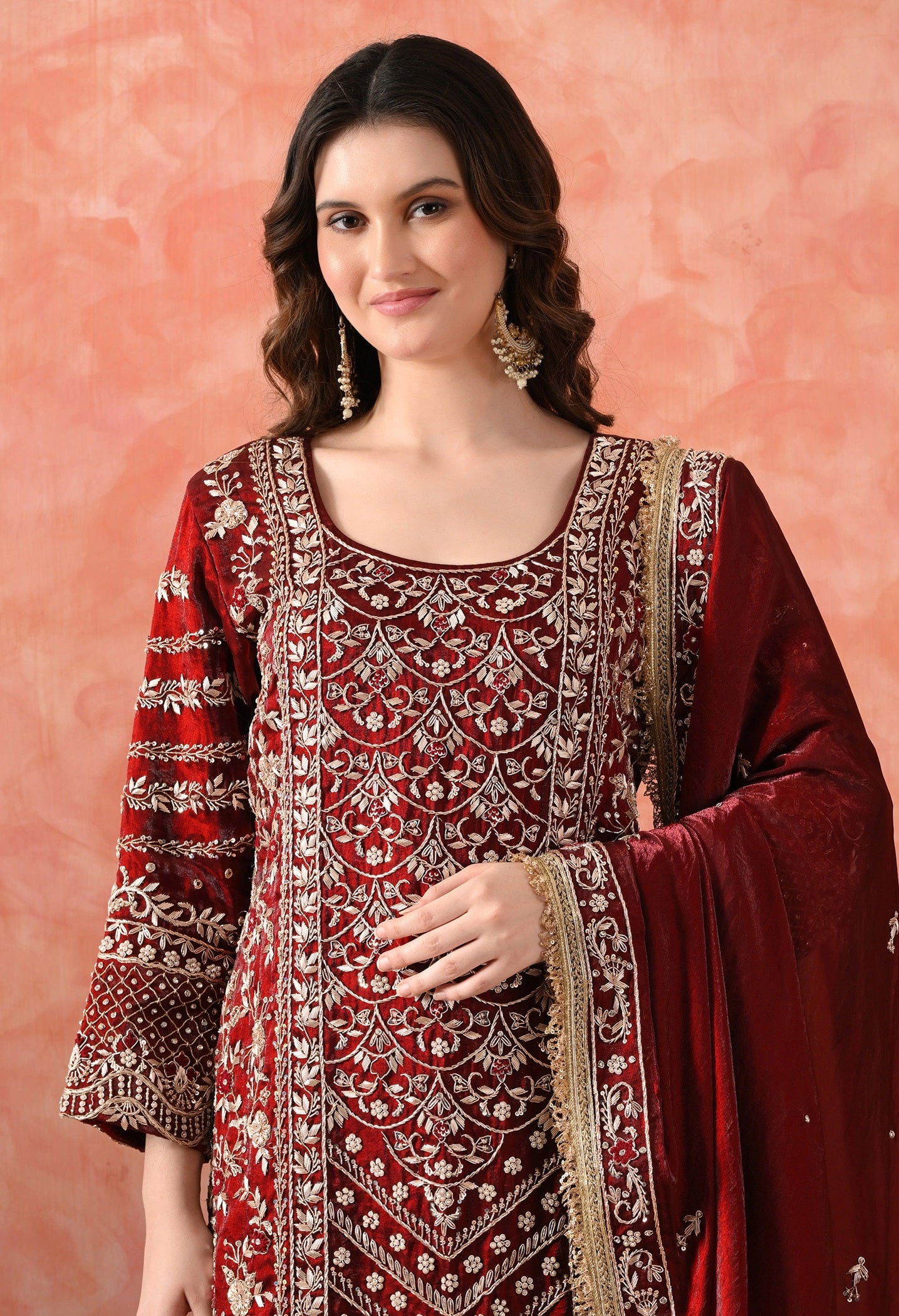 Maroon Sharara Set with Zardozi & Dabka Work
