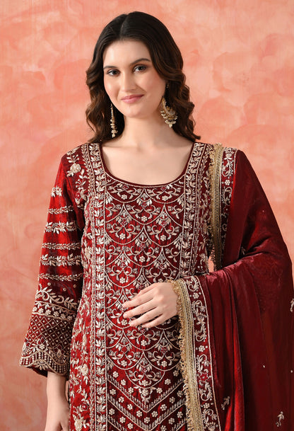 Maroon Sharara Set with Zardozi & Dabka Work