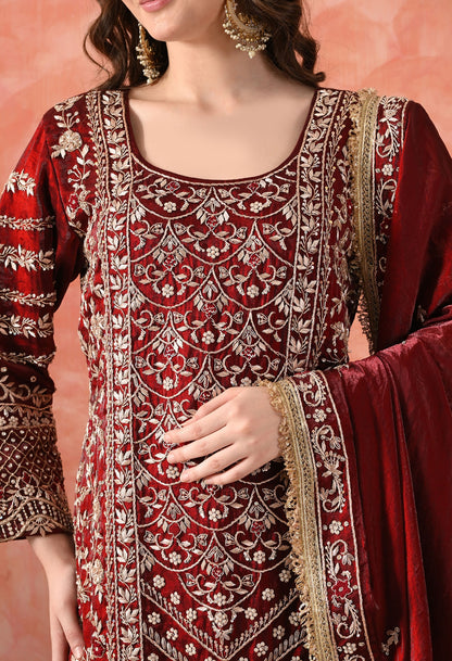 Maroon Sharara Set with Zardozi & Dabka Work