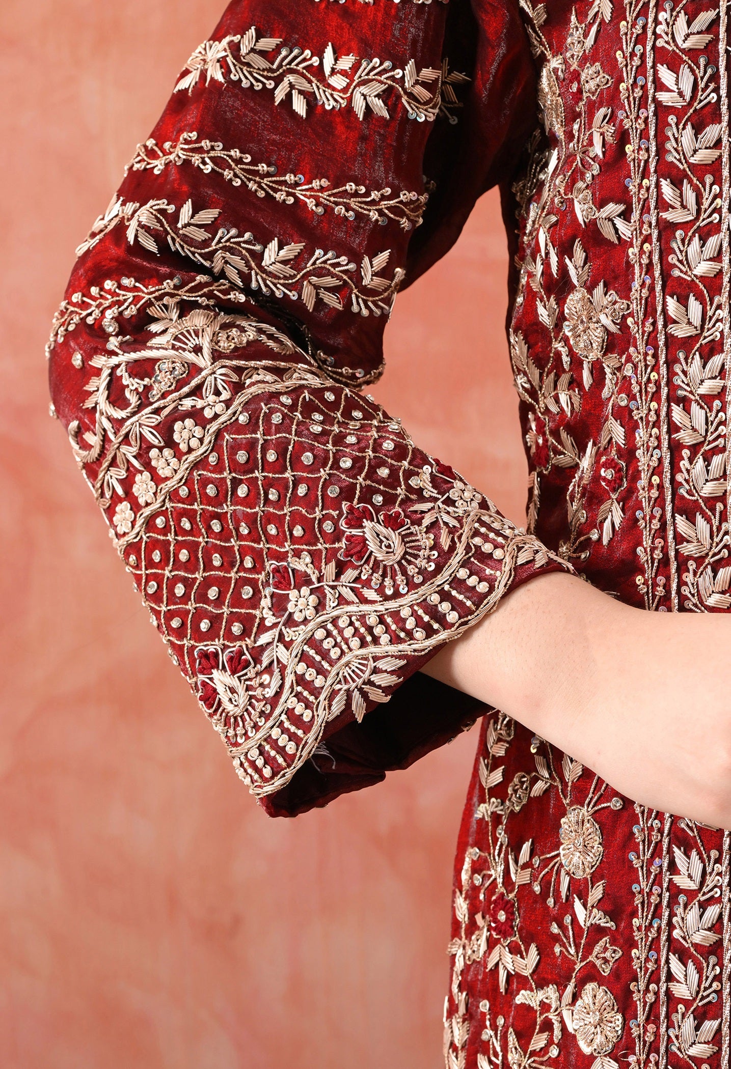 Maroon Sharara Set with Zardozi & Dabka Work