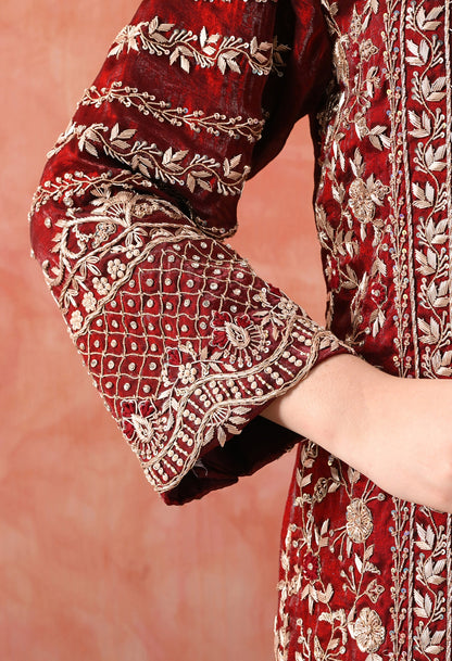 Maroon Sharara Set with Zardozi & Dabka Work