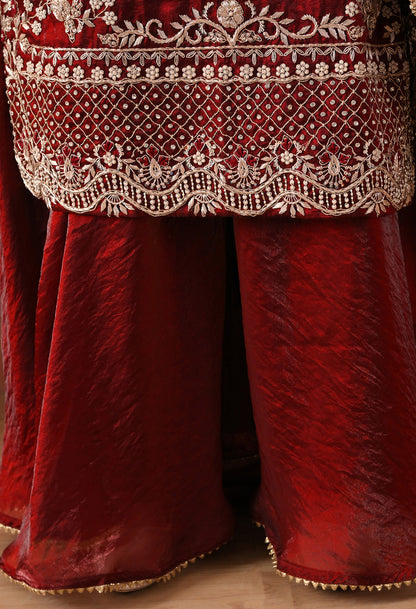 Maroon Sharara Set with Zardozi & Dabka Work
