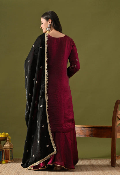 Wine Glass Silk Zardozi–Sequin Sharara Set