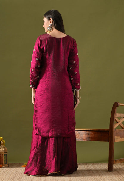 Wine Glass Silk Zardozi–Sequin Sharara Set