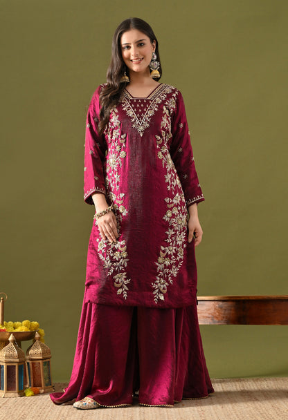 Wine Glass Silk Zardozi–Sequin Sharara Set