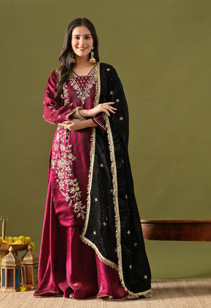Wine Glass Silk Zardozi–Sequin Sharara Set