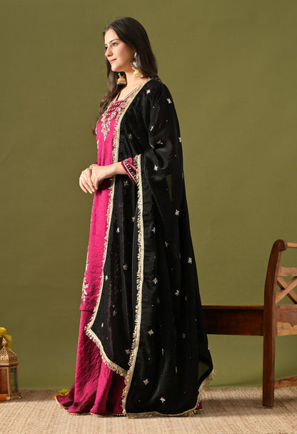 Wine Glass Silk Zardozi–Sequin Sharara Set