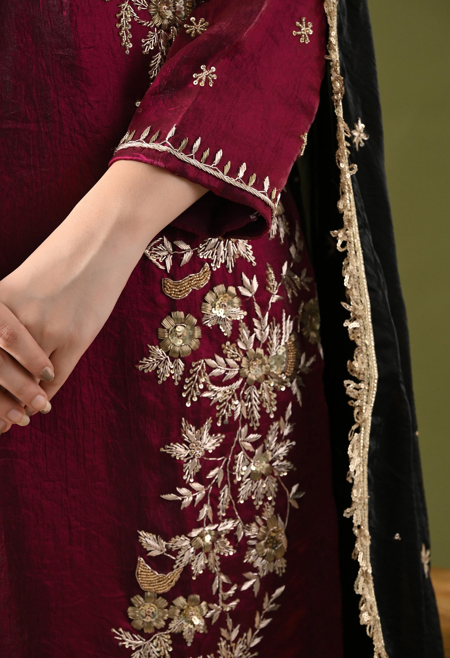 Wine Glass Silk Zardozi–Sequin Sharara Set