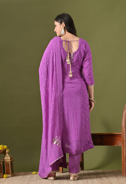 Lavender Purple Georgette & Crepe Mukaish Kurta Set