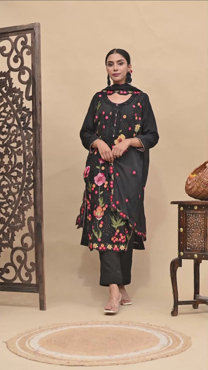 Graceful Black Kurta Set with Elegant Thread and Sequence Work