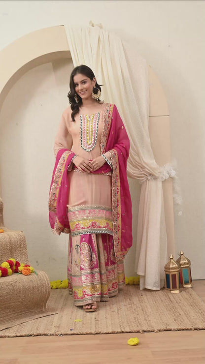 Light Pink Lehenga Set with Zardozi, Thread and Gotta Work