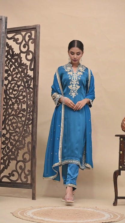 Royal Blue Kurta Set with Zardozi, Dabka, and Sequence Craftsmanship