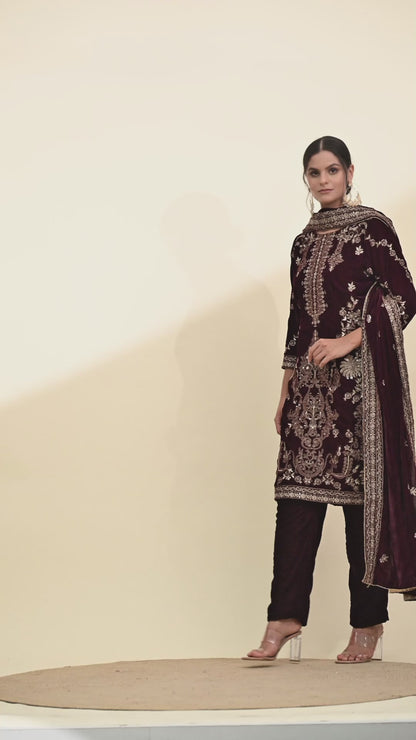 Rich Dark Maroon Kurta Set with Exquisite Zardozi Embroidery