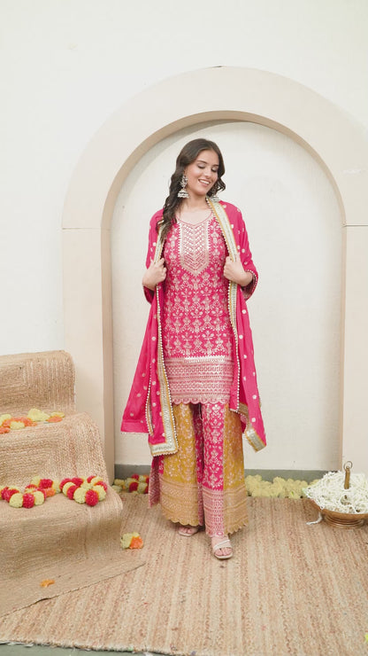 Brick Red Sharara Set with Zardozi, Thread and Zari Work