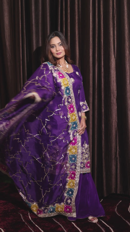 Vibrant Purple Zardozi and Cutdana Embroidered Organza Kurta Set