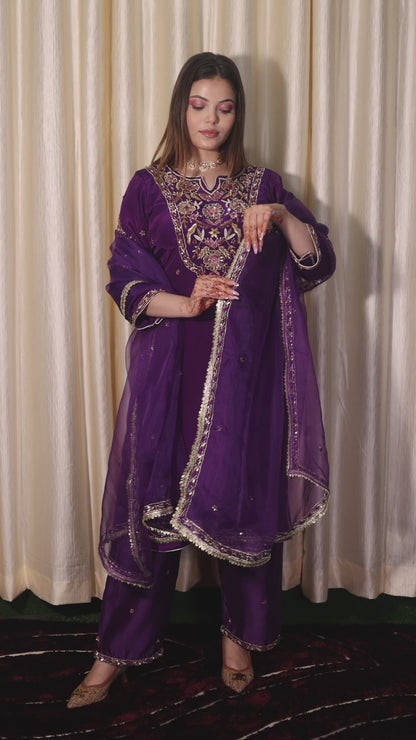 Mesmerising Royal Purple Kurta Set with Beautiful Zardozi, Thread, and Sequence Work