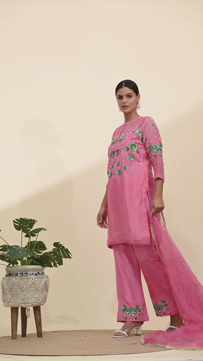 Charming Pink Kurta Set with Sequence and Thread Embroidery