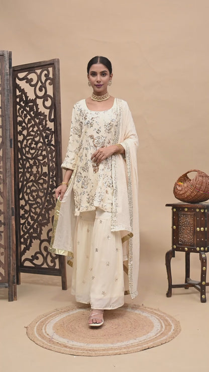 Dark Cream Sharara Set with Mukaish and Sequence Work