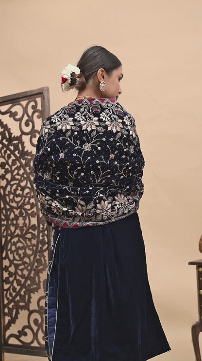 Navy Blue Hue Kurta Set with Zardozi, Thread, and Crystal Work