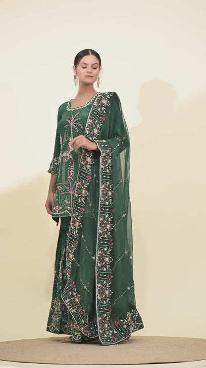 Royal Bottle Green Sharara Set with Exquisite Zardozi Embroidery