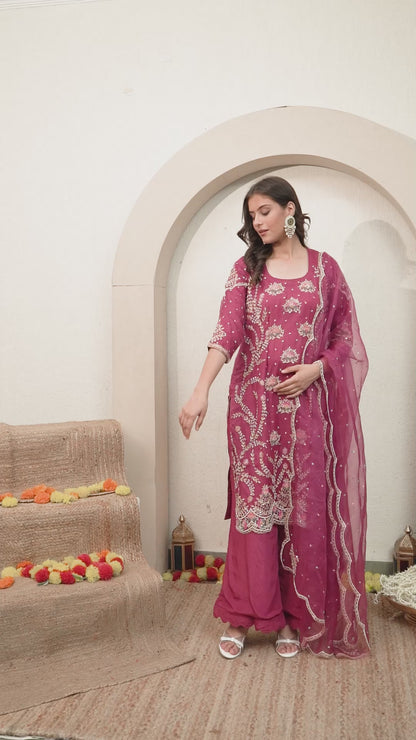 Strawberry Pink Kurta Set with Zardozi, Thread, Sequence, and Pearl Work