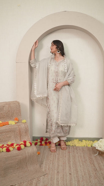 Light Grey Kurta Set with exquisite Zardozi Work