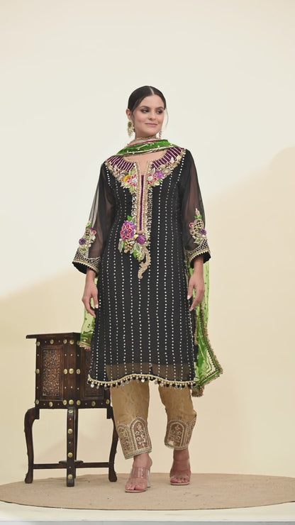 Sophisticated Black Kurta Set with Luxurious Zardozi Embroidery