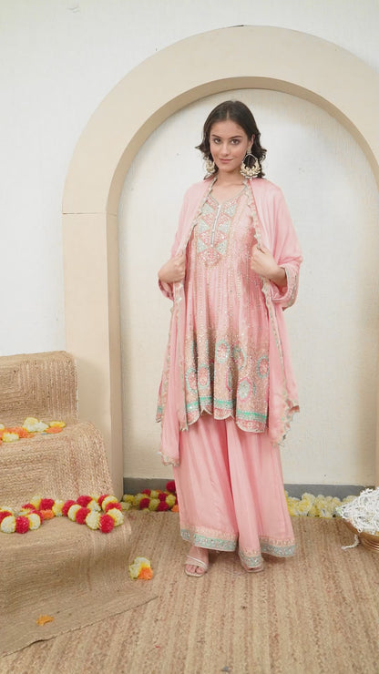 Light Pink Sharara Set with Thread and Zari Work