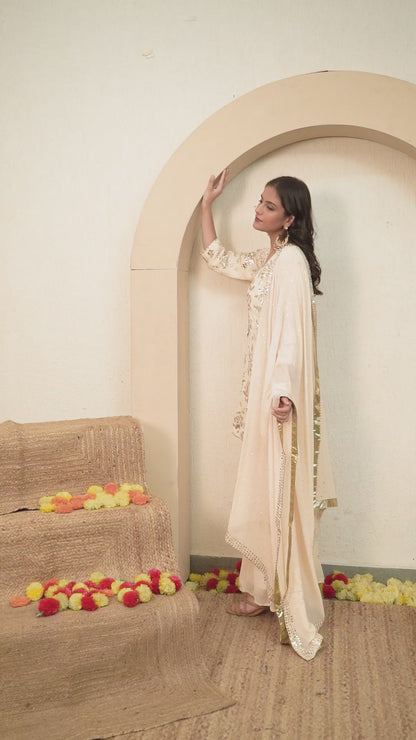 Subtle Cream Sharara Set with beautiful Mukaish Work